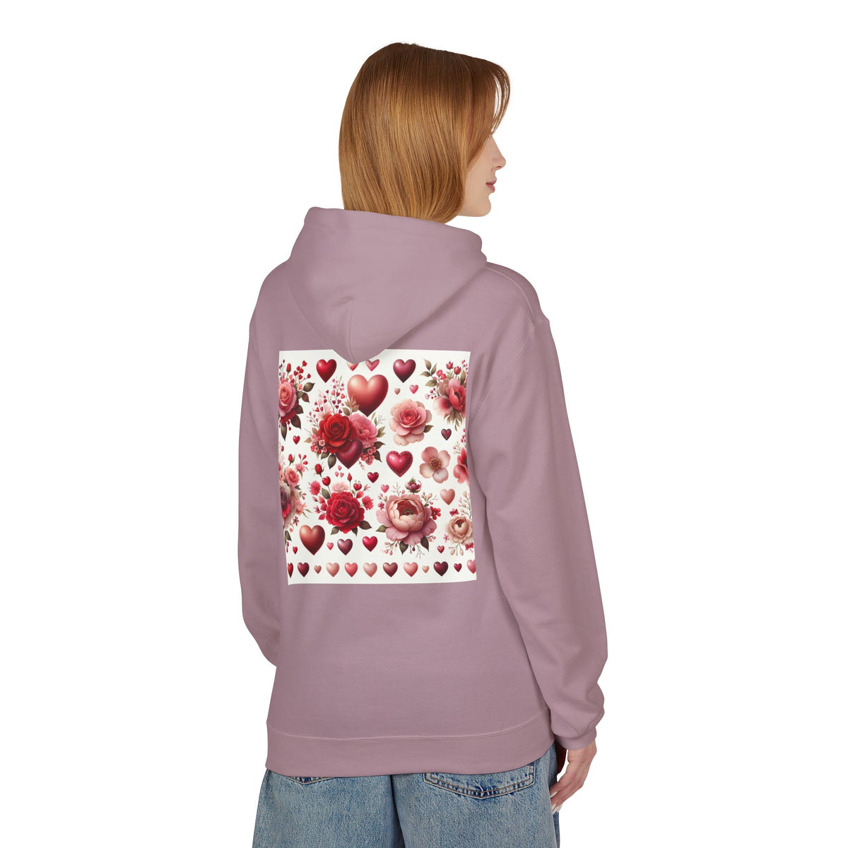 Heart & Rose Pattern Hoodie — Romantic Floral Valentine Pullover