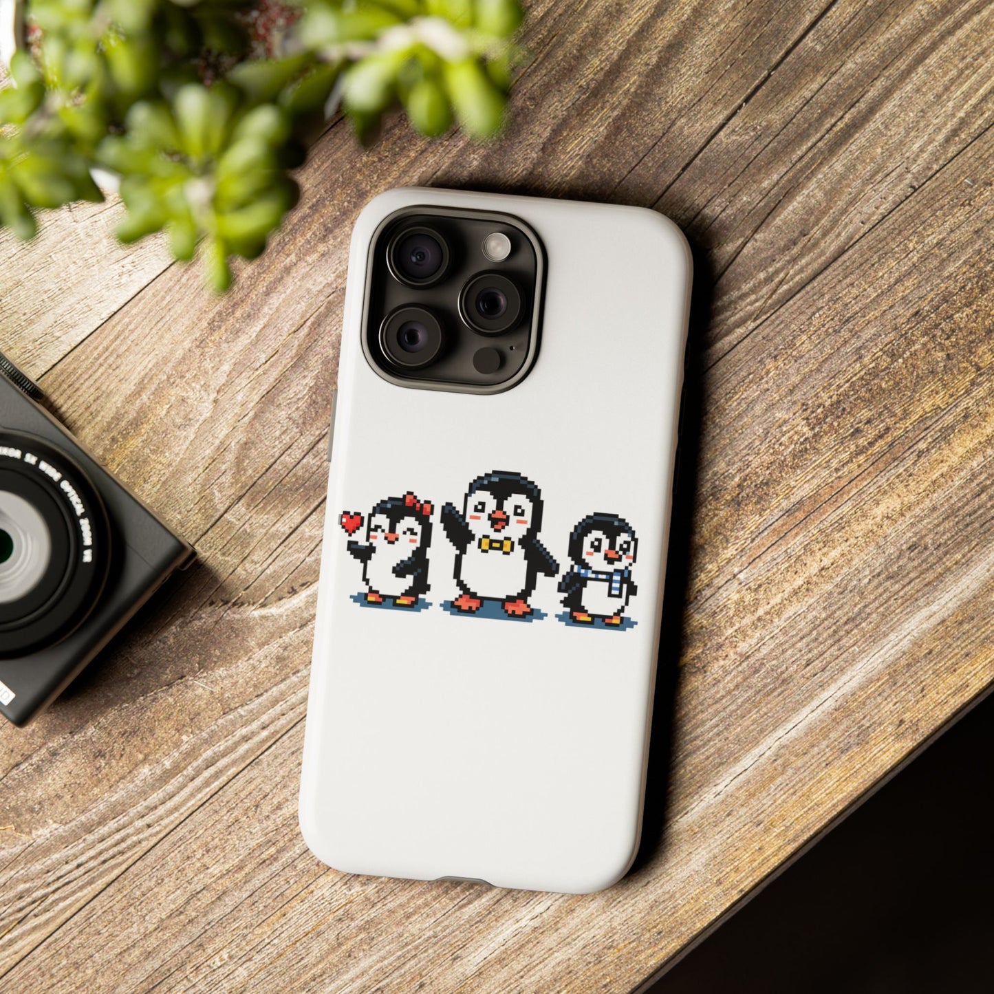 Penguin Pixel Trio Phone Case — Cute Retro 8‑Bit Penguin Family Protective Cover