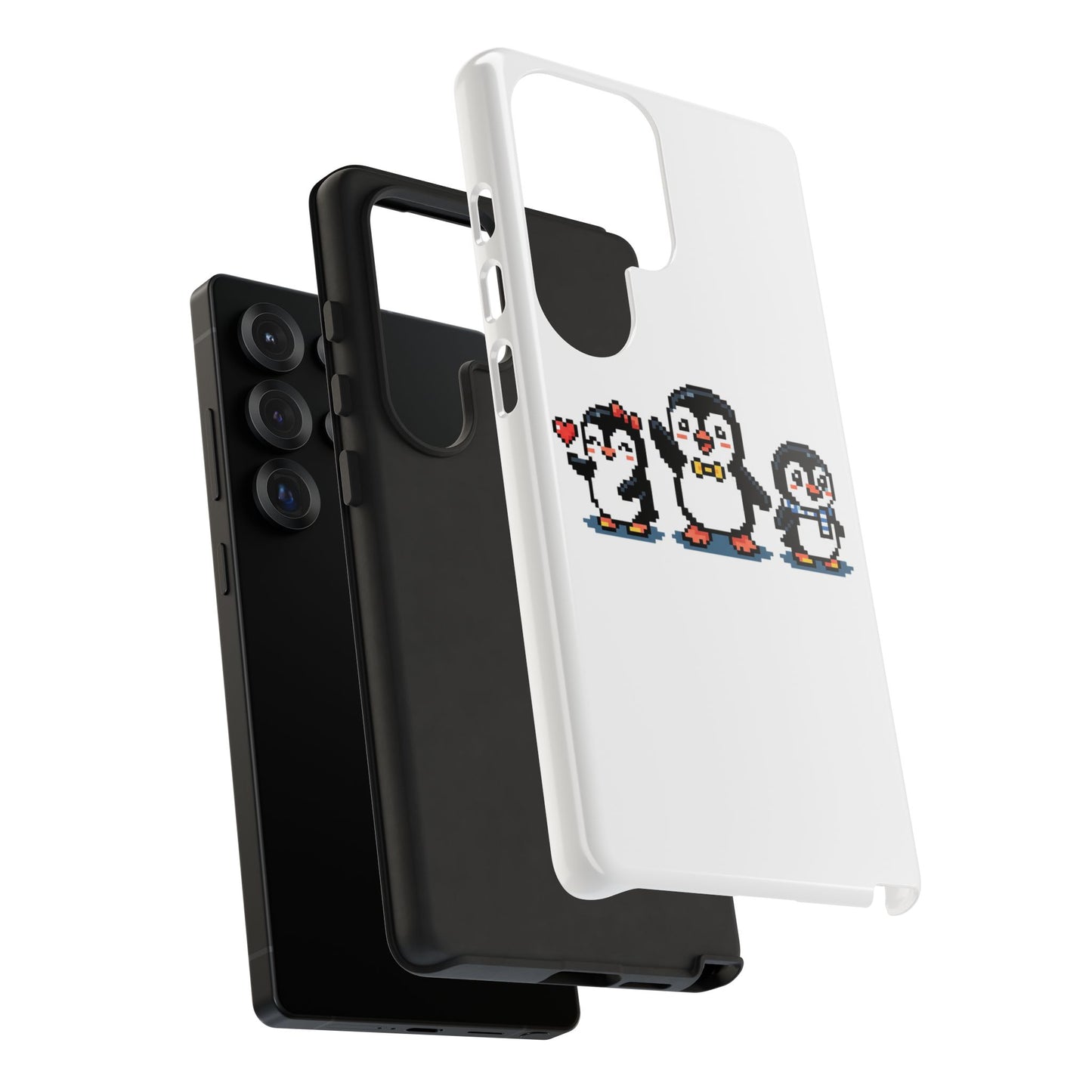 Penguin Pixel Trio Phone Case — Cute Retro 8‑Bit Penguin Family Protective Cover