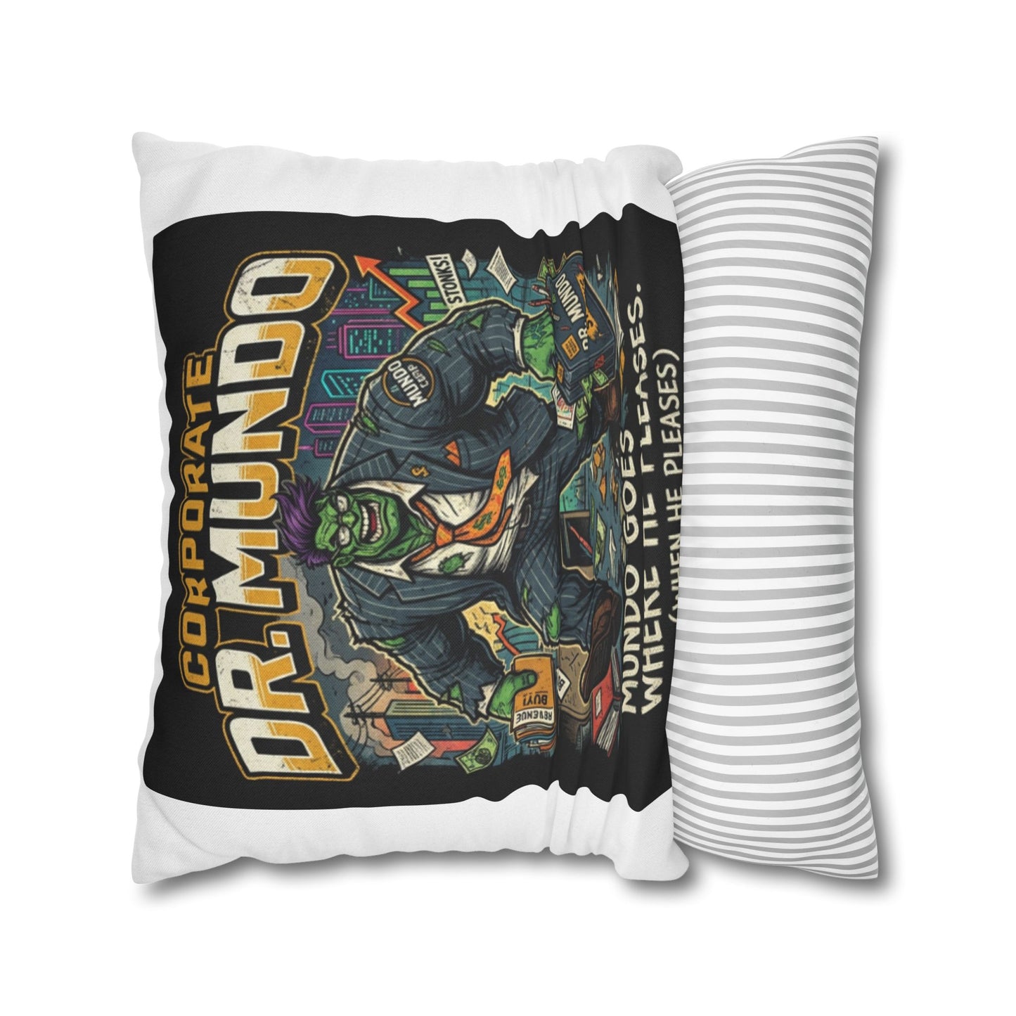 Dr. Mundo Corporate Monster Pillowcase — 'Mundo Goes Where He Pleases' Decorative Throw Pillow