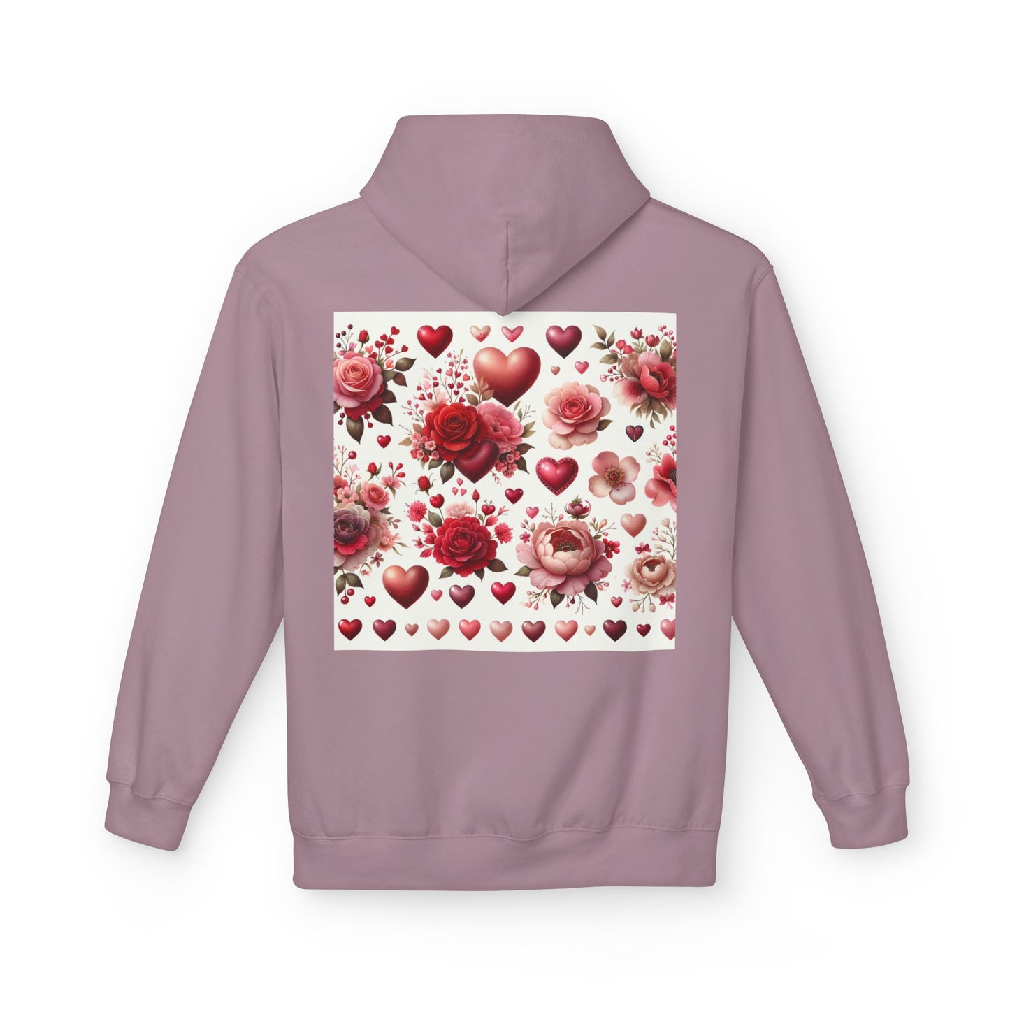 Heart & Rose Pattern Hoodie — Romantic Floral Valentine Pullover