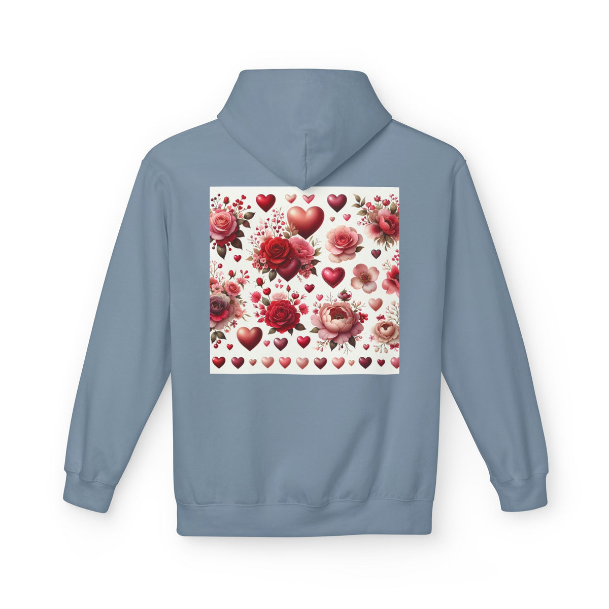 Heart & Rose Pattern Hoodie — Romantic Floral Valentine Pullover