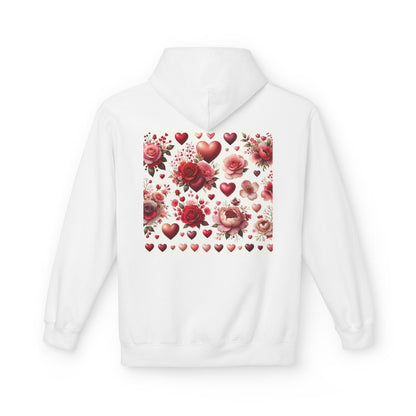 Heart & Rose Pattern Hoodie — Romantic Floral Valentine Pullover