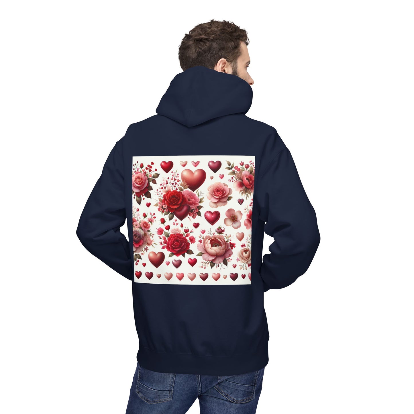 Heart & Rose Pattern Hoodie — Romantic Floral Valentine Pullover