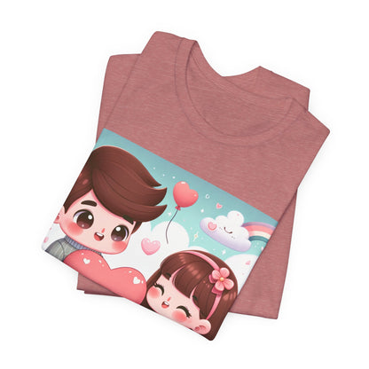 Cute Couple Heart Graphic Tee - Valentine Kawaii Love T-Shirt