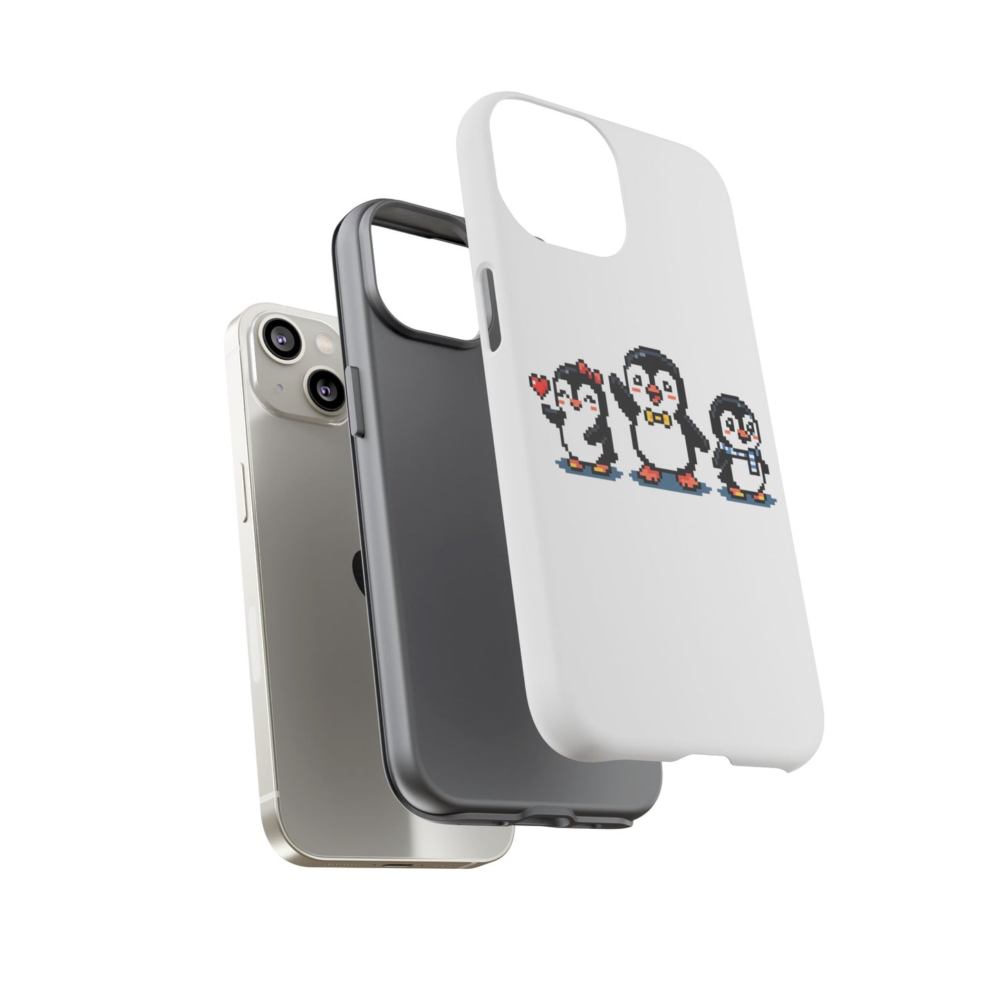 Penguin Pixel Trio Phone Case — Cute Retro 8‑Bit Penguin Family Protective Cover