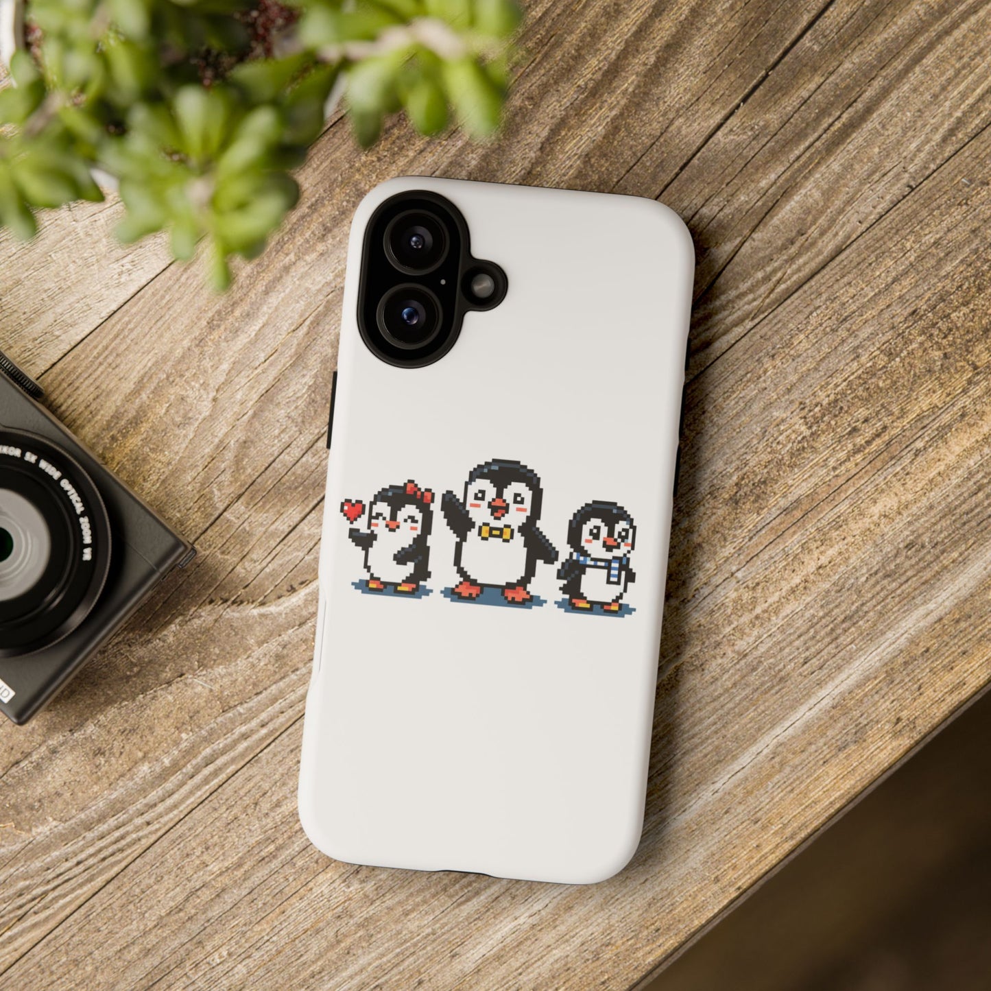 Penguin Pixel Trio Phone Case — Cute Retro 8‑Bit Penguin Family Protective Cover