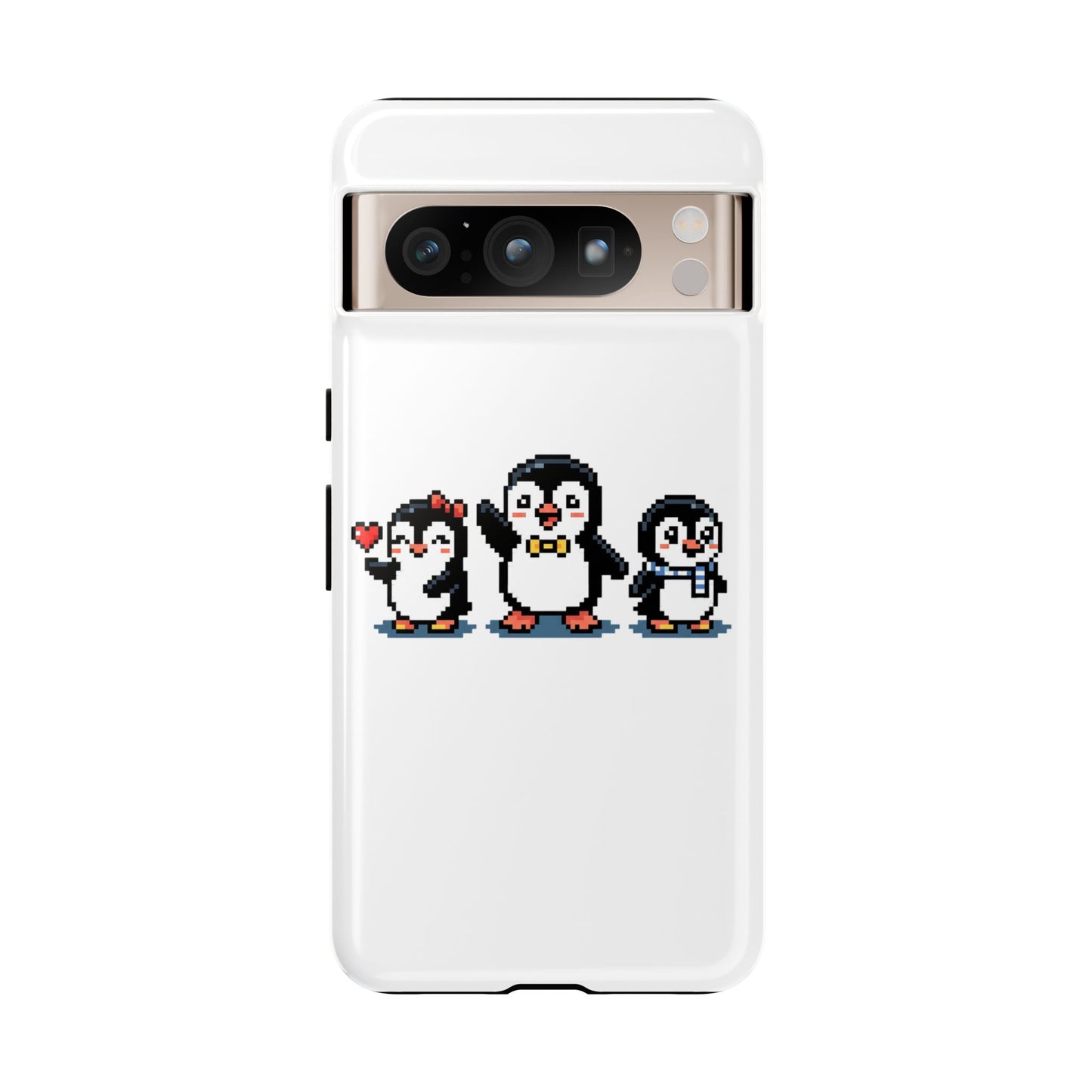 Penguin Pixel Trio Phone Case — Cute Retro 8‑Bit Penguin Family Protective Cover