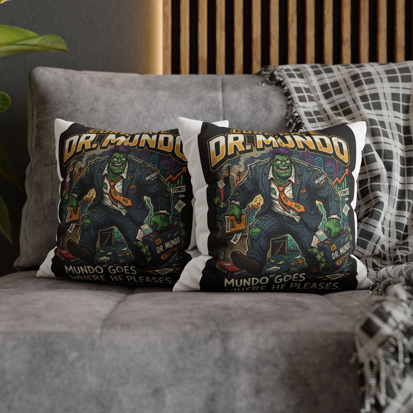 Dr. Mundo Corporate Monster Pillowcase — 'Mundo Goes Where He Pleases' Decorative Throw Pillow