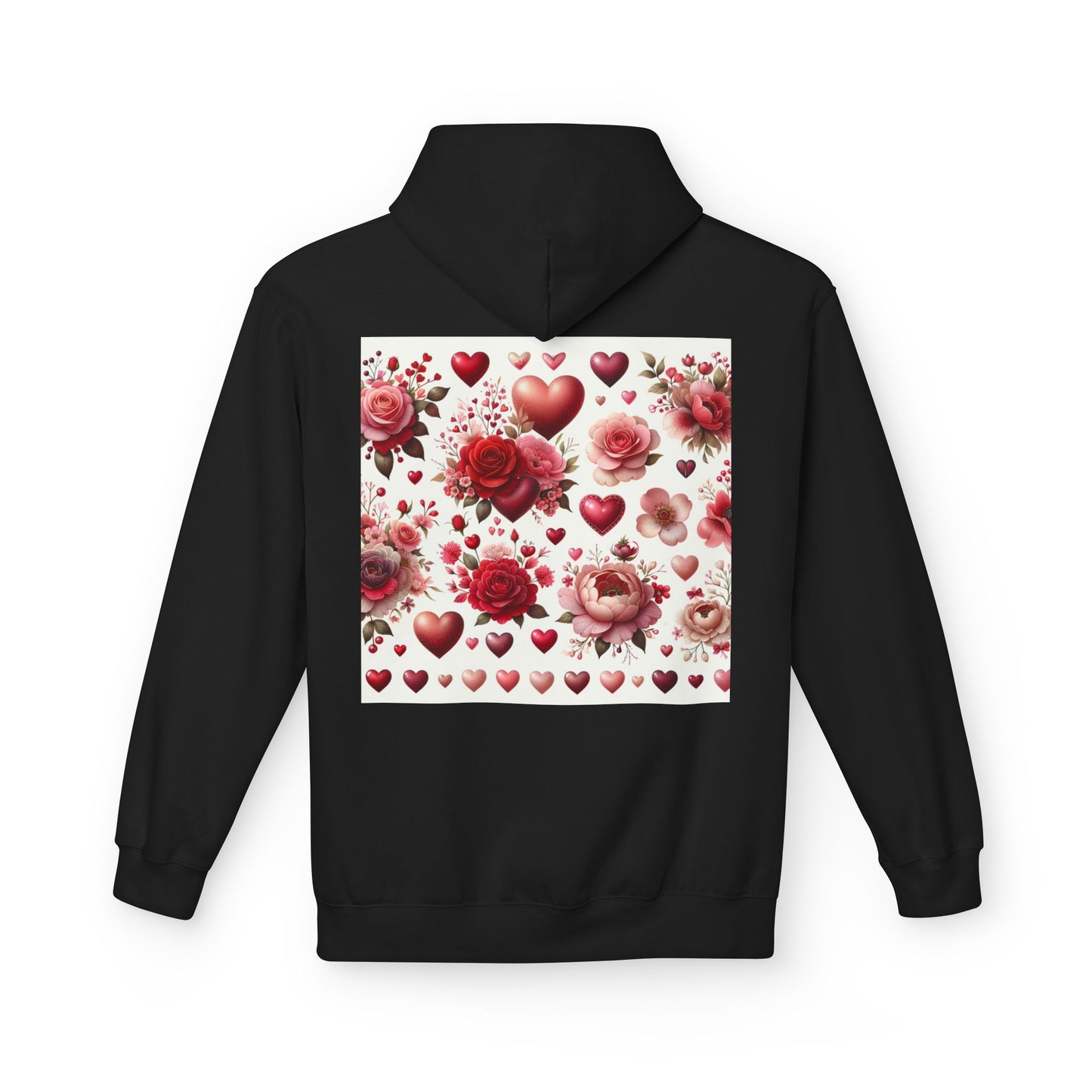 Heart & Rose Pattern Hoodie — Romantic Floral Valentine Pullover