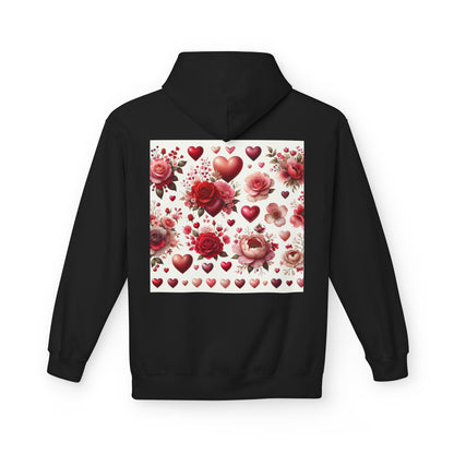 Heart & Rose Pattern Hoodie — Romantic Floral Valentine Pullover