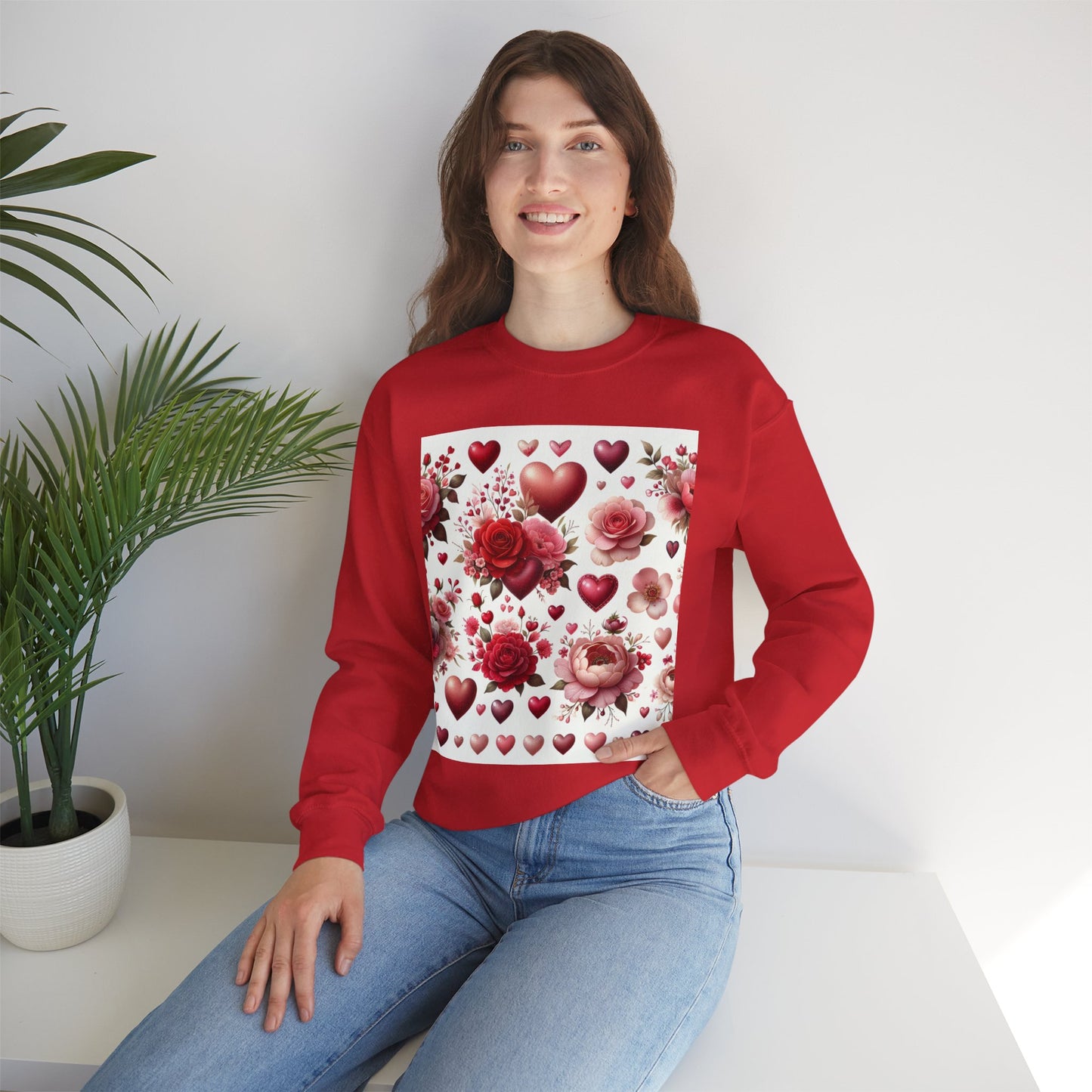 Romantic Floral Sweatshirt with Hearts