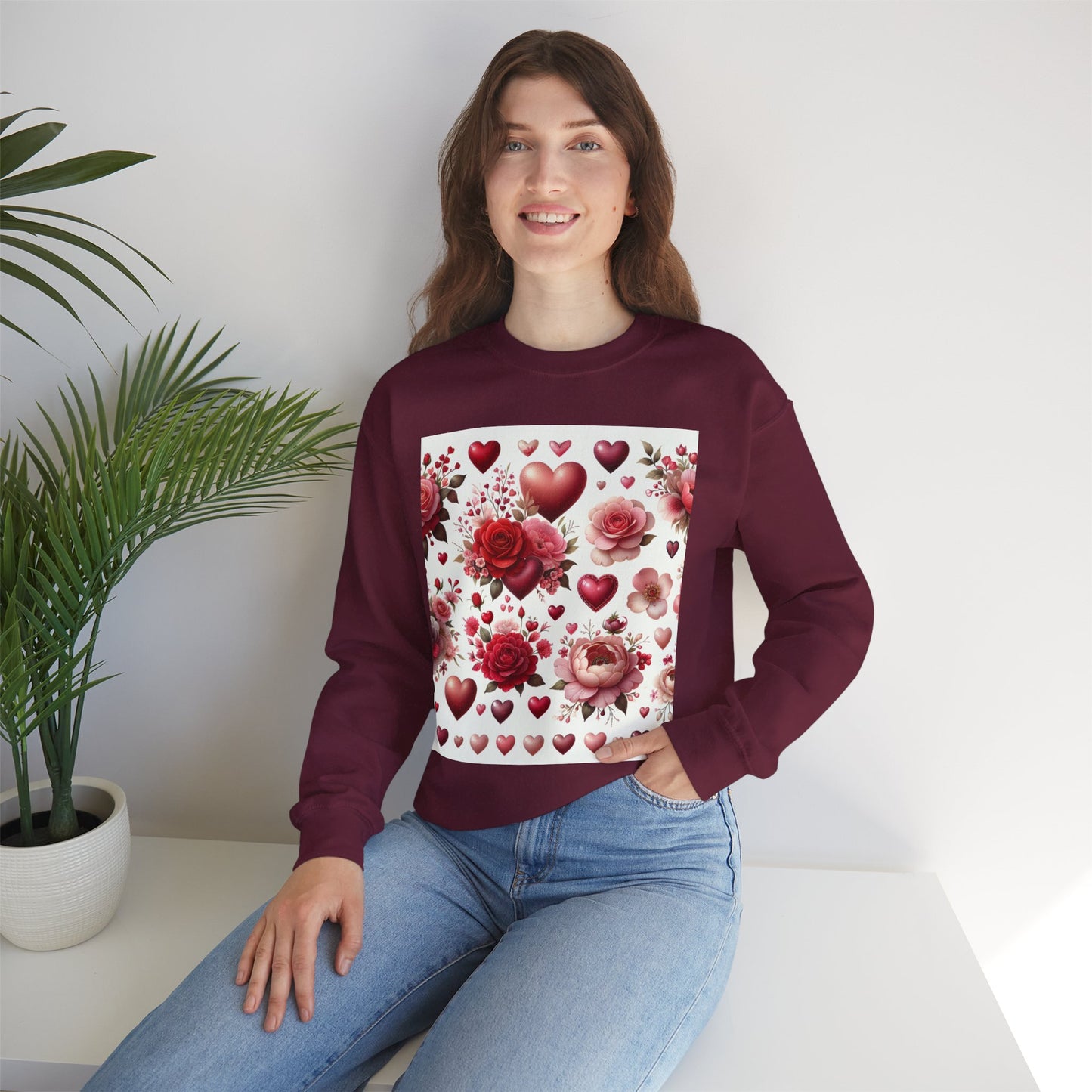 Romantic Floral Sweatshirt with Hearts