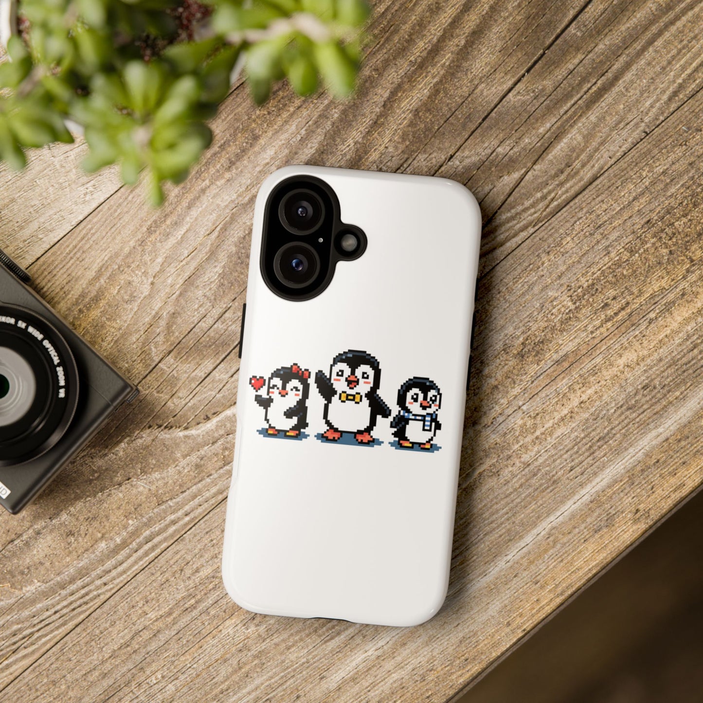 Penguin Pixel Trio Phone Case — Cute Retro 8‑Bit Penguin Family Protective Cover