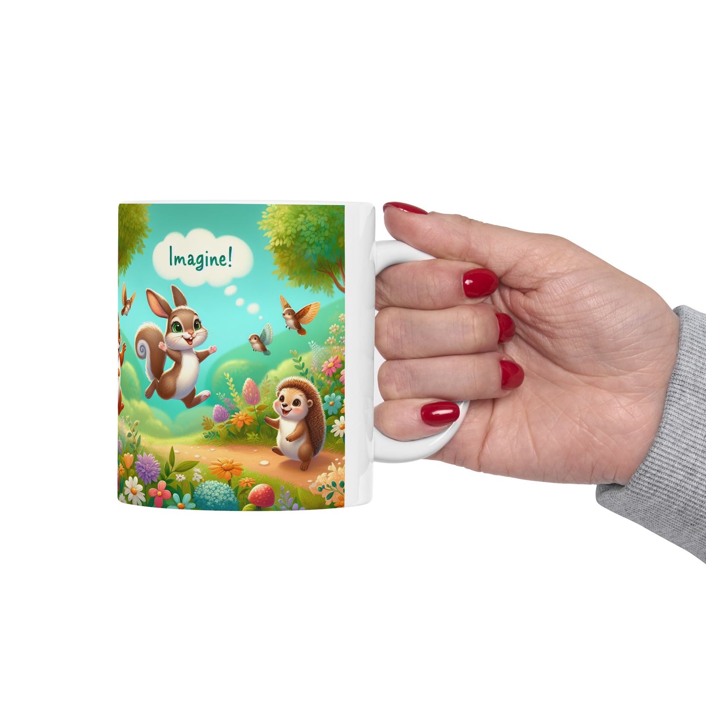 Whimsical Forest Friends Ceramic Mug - Cute Hedgehog & Squirrel Design (11oz, 15oz)