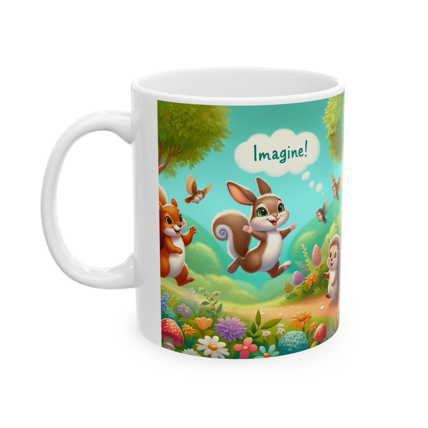 Whimsical Forest Friends Ceramic Mug - Cute Hedgehog & Squirrel Design (11oz, 15oz)