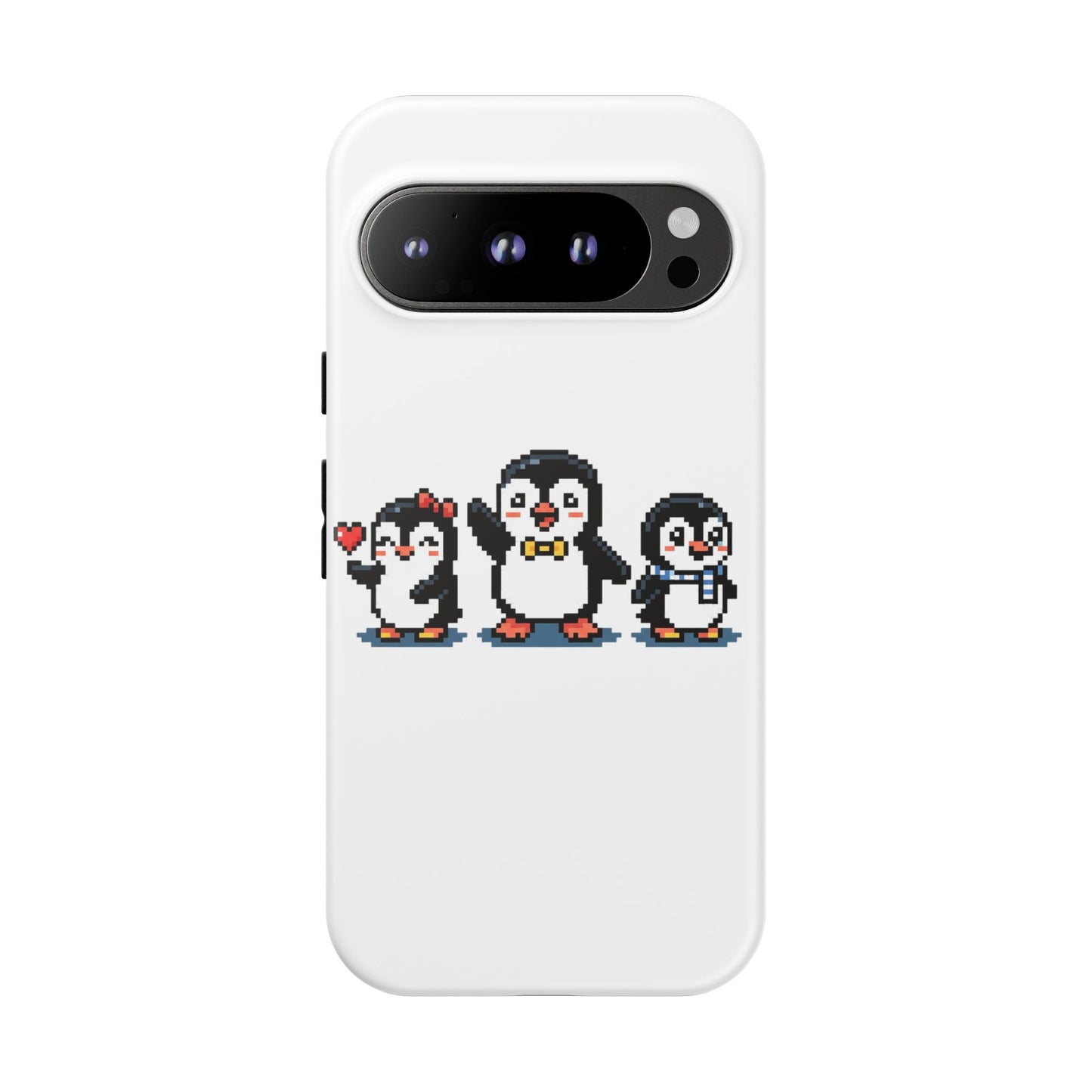 Penguin Pixel Trio Phone Case — Cute Retro 8‑Bit Penguin Family Protective Cover