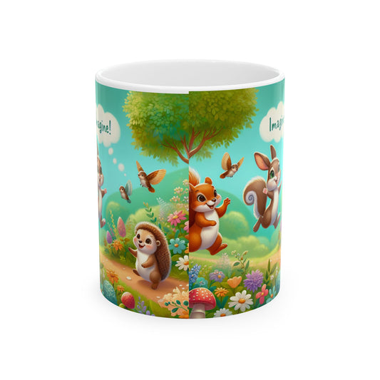 Whimsical Forest Friends Ceramic Mug - Cute Hedgehog & Squirrel Design (11oz, 15oz)