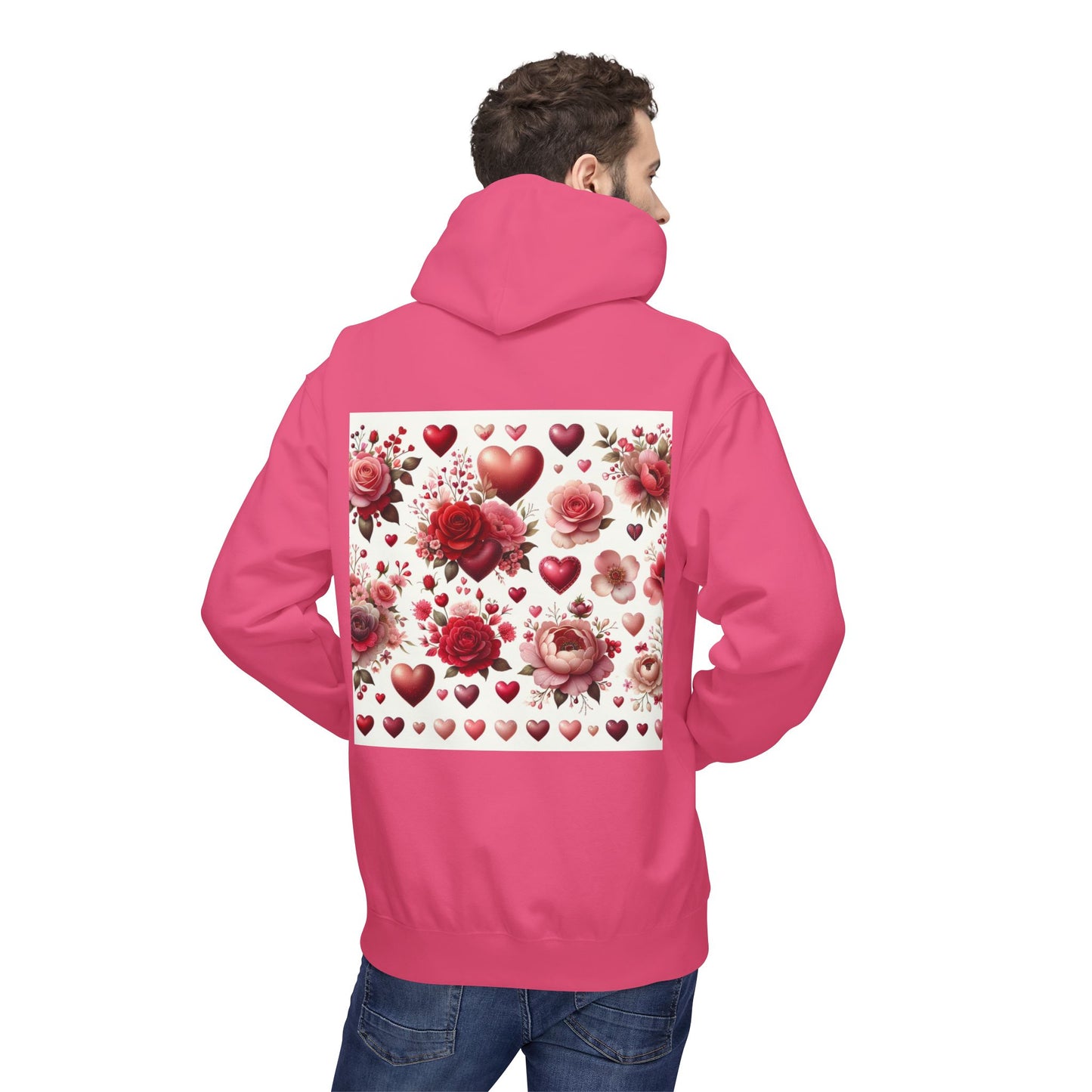 Heart & Rose Pattern Hoodie — Romantic Floral Valentine Pullover