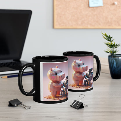 Cute Piano Bear Black Mug - 11oz & 15oz