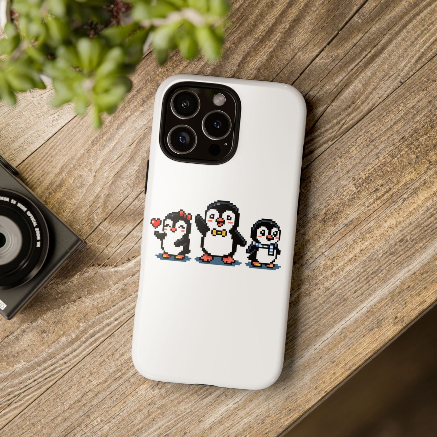 Penguin Pixel Trio Phone Case — Cute Retro 8‑Bit Penguin Family Protective Cover