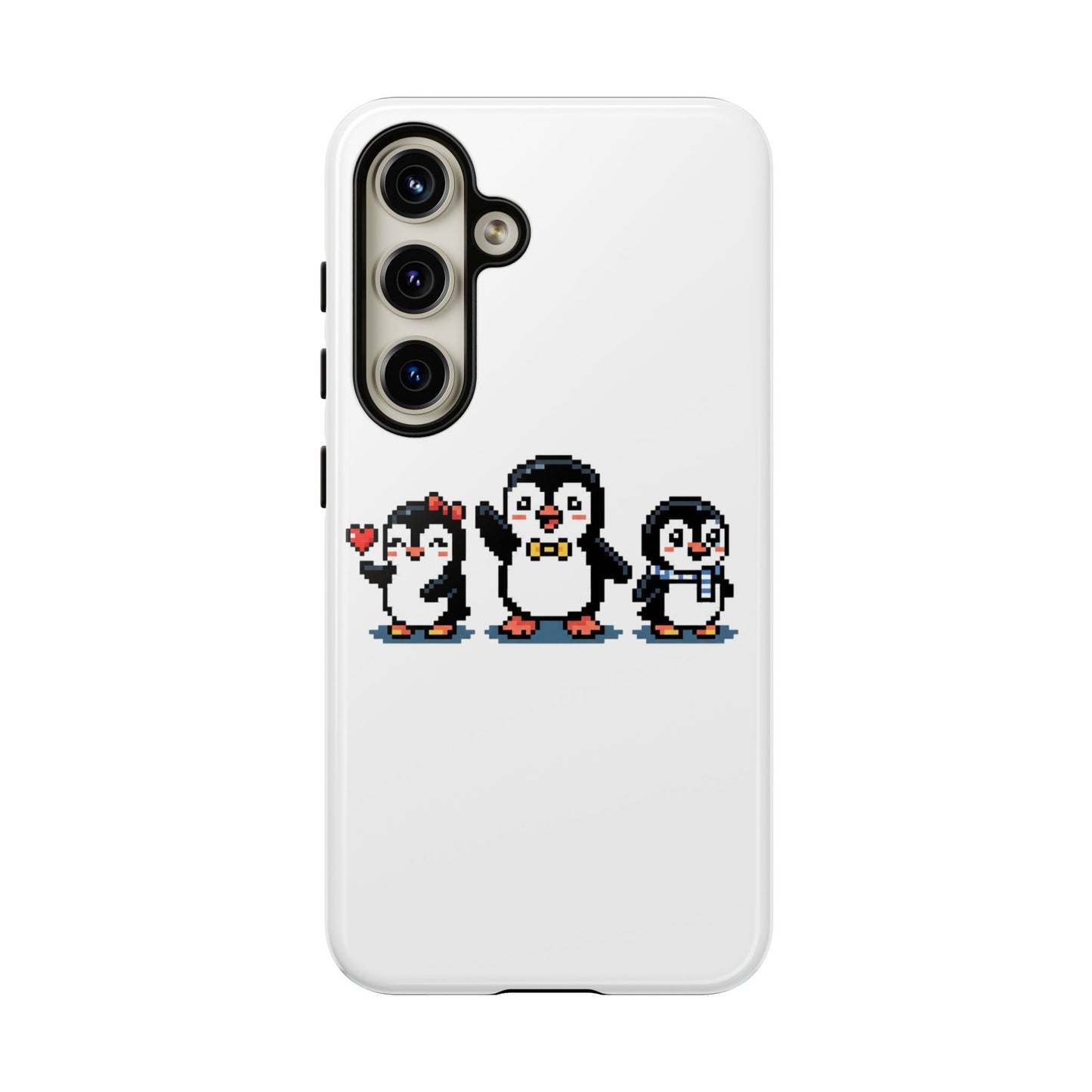 Penguin Pixel Trio Phone Case — Cute Retro 8‑Bit Penguin Family Protective Cover