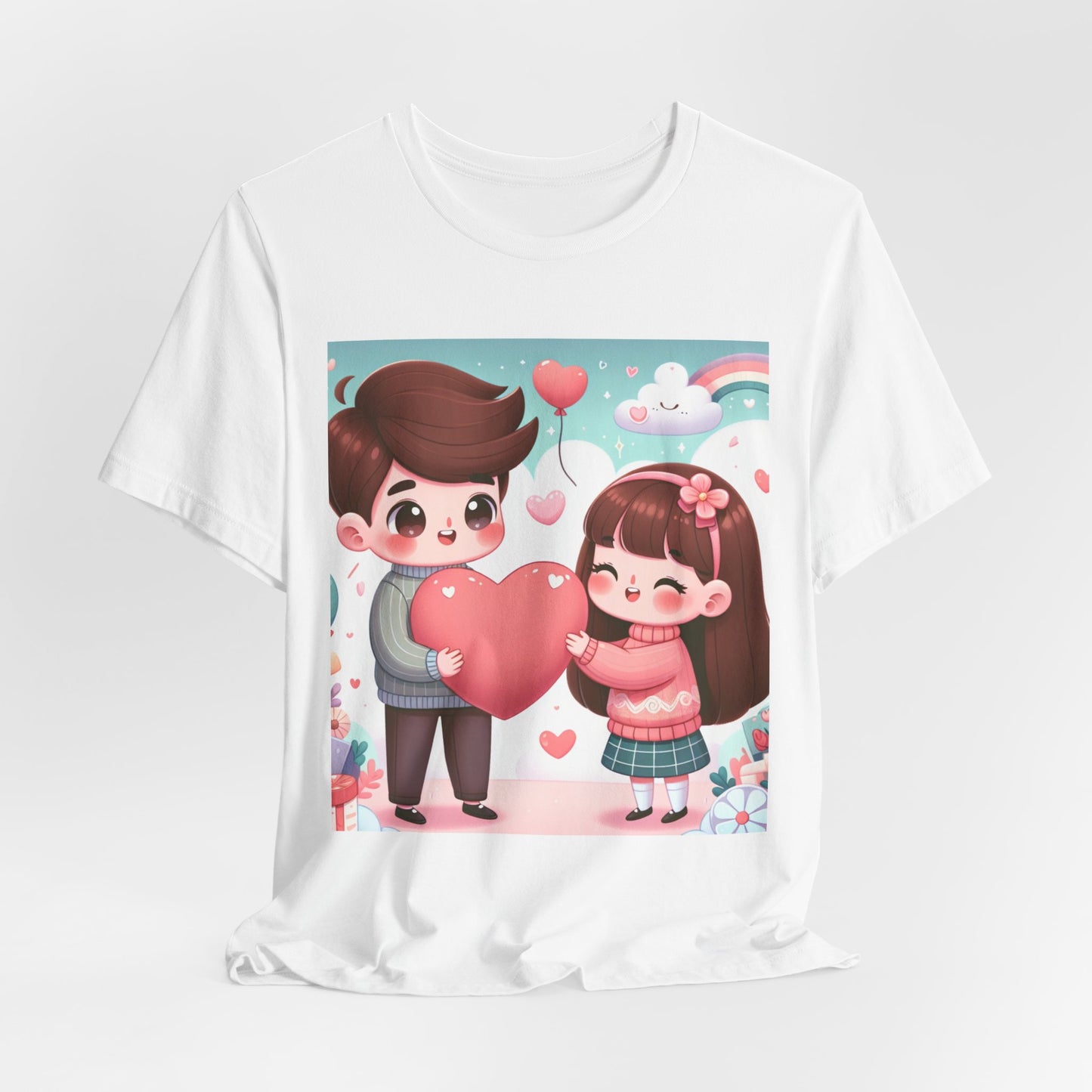 Cute Couple Heart Graphic Tee - Valentine Kawaii Love T-Shirt