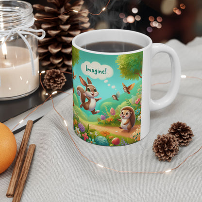 Whimsical Forest Friends Ceramic Mug - Cute Hedgehog & Squirrel Design (11oz, 15oz)