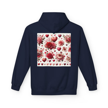 Heart & Rose Pattern Hoodie — Romantic Floral Valentine Pullover