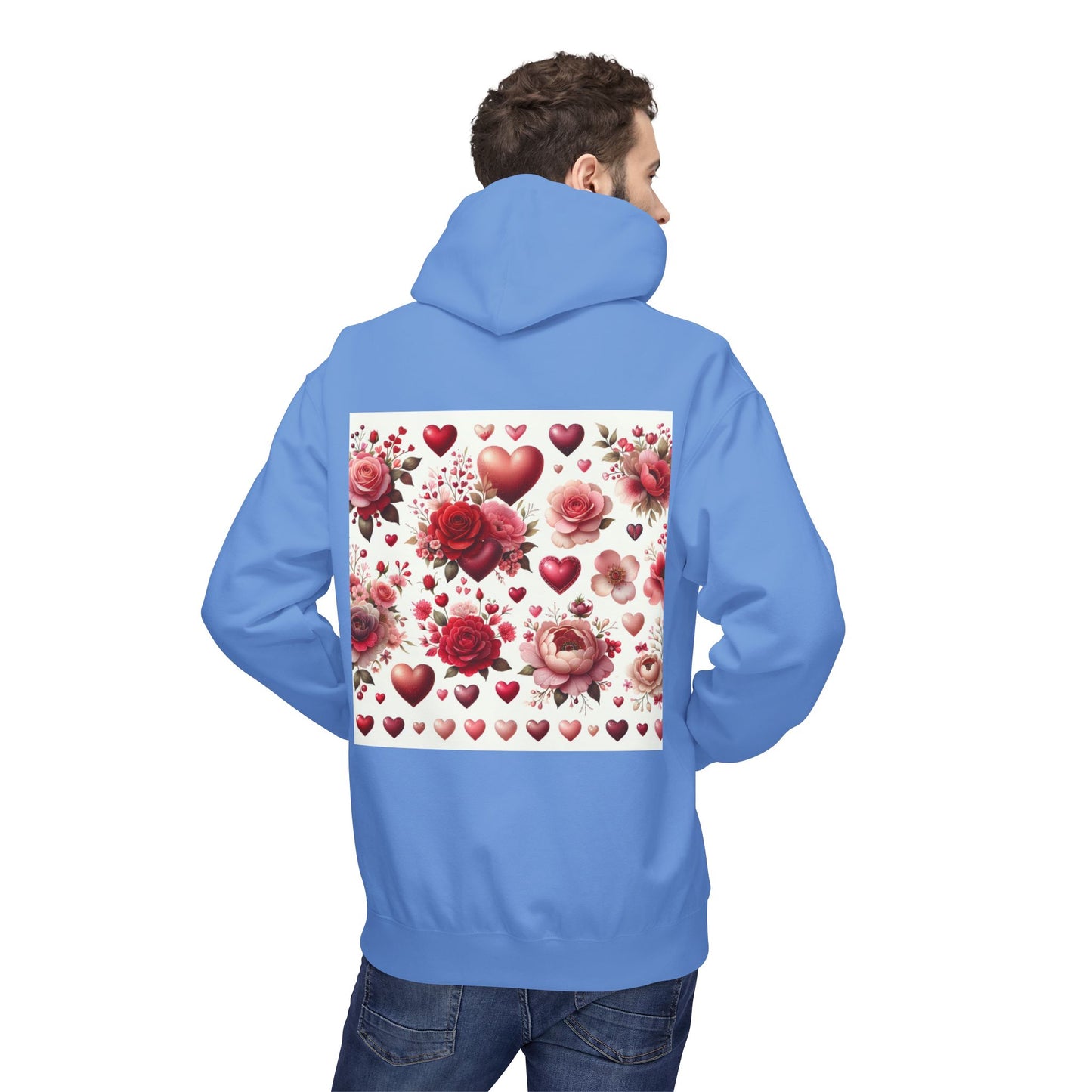 Heart & Rose Pattern Hoodie — Romantic Floral Valentine Pullover