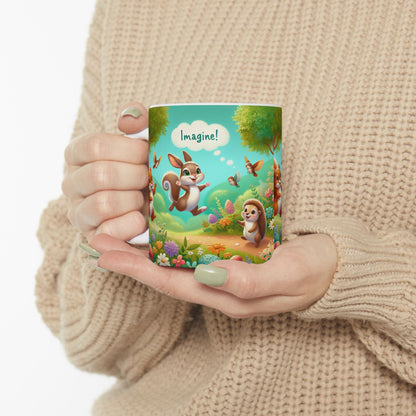 Whimsical Forest Friends Ceramic Mug - Cute Hedgehog & Squirrel Design (11oz, 15oz)