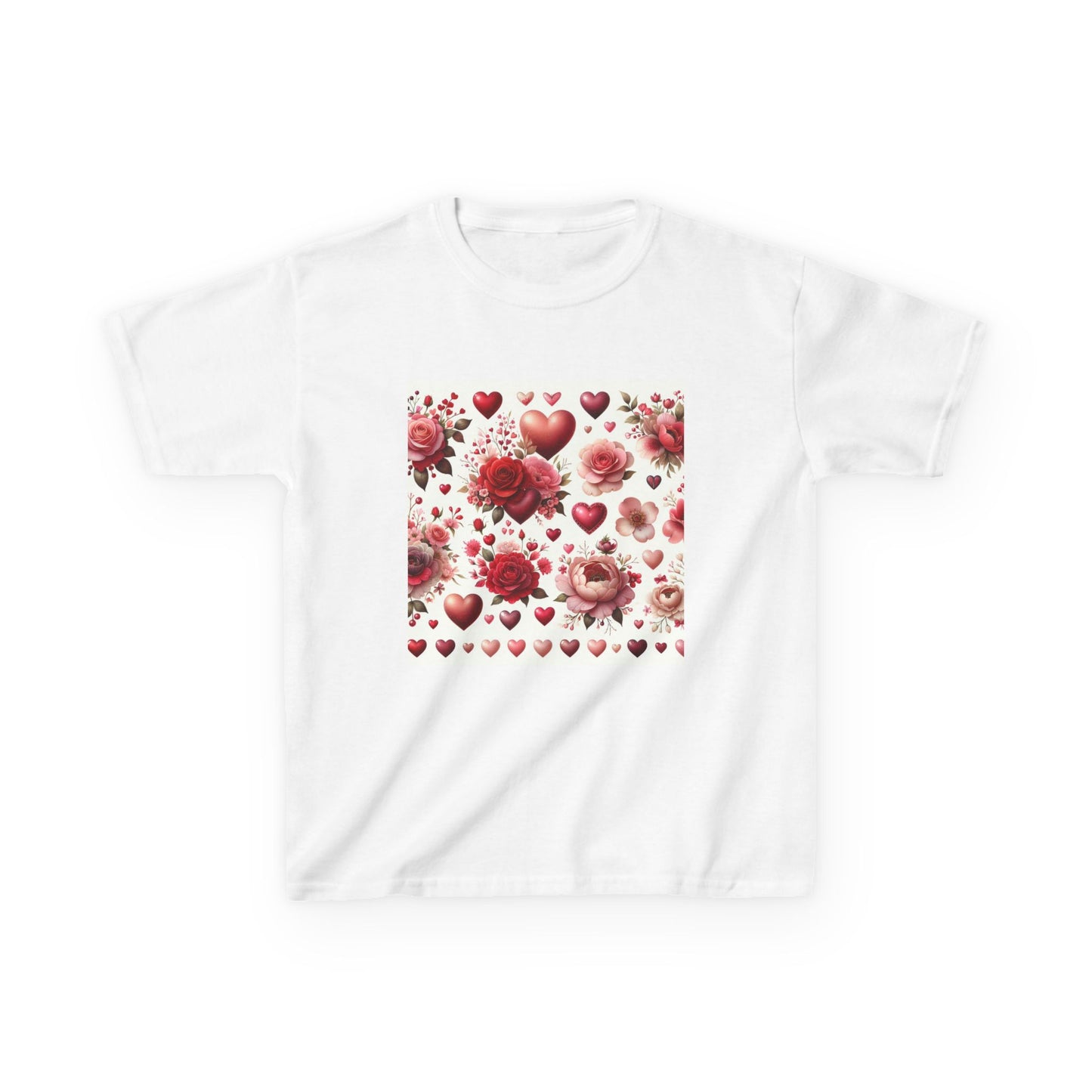 Valentine's Floral Kids Heavy Cotton Tee - Love Hearts Design