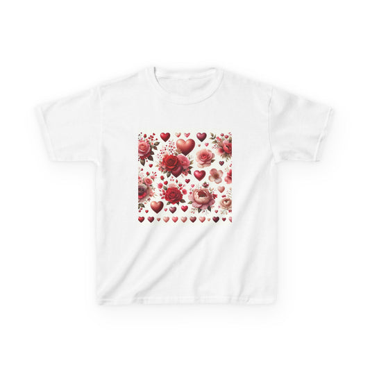 Valentine's Floral Kids Heavy Cotton Tee - Love Hearts Design