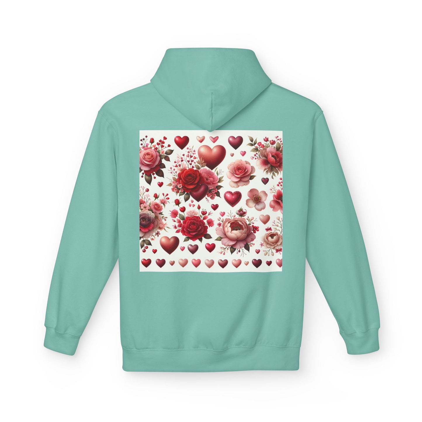 Heart & Rose Pattern Hoodie — Romantic Floral Valentine Pullover