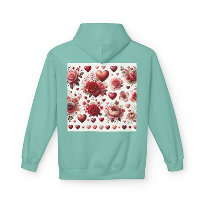 Heart & Rose Pattern Hoodie — Romantic Floral Valentine Pullover
