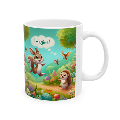 Whimsical Forest Friends Ceramic Mug - Cute Hedgehog & Squirrel Design (11oz, 15oz)