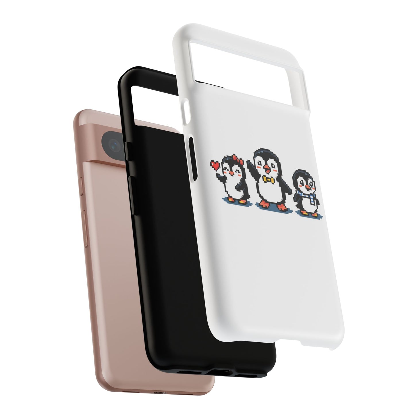 Penguin Pixel Trio Phone Case — Cute Retro 8‑Bit Penguin Family Protective Cover