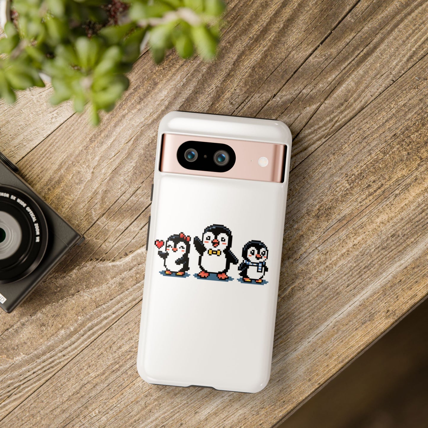 Penguin Pixel Trio Phone Case — Cute Retro 8‑Bit Penguin Family Protective Cover
