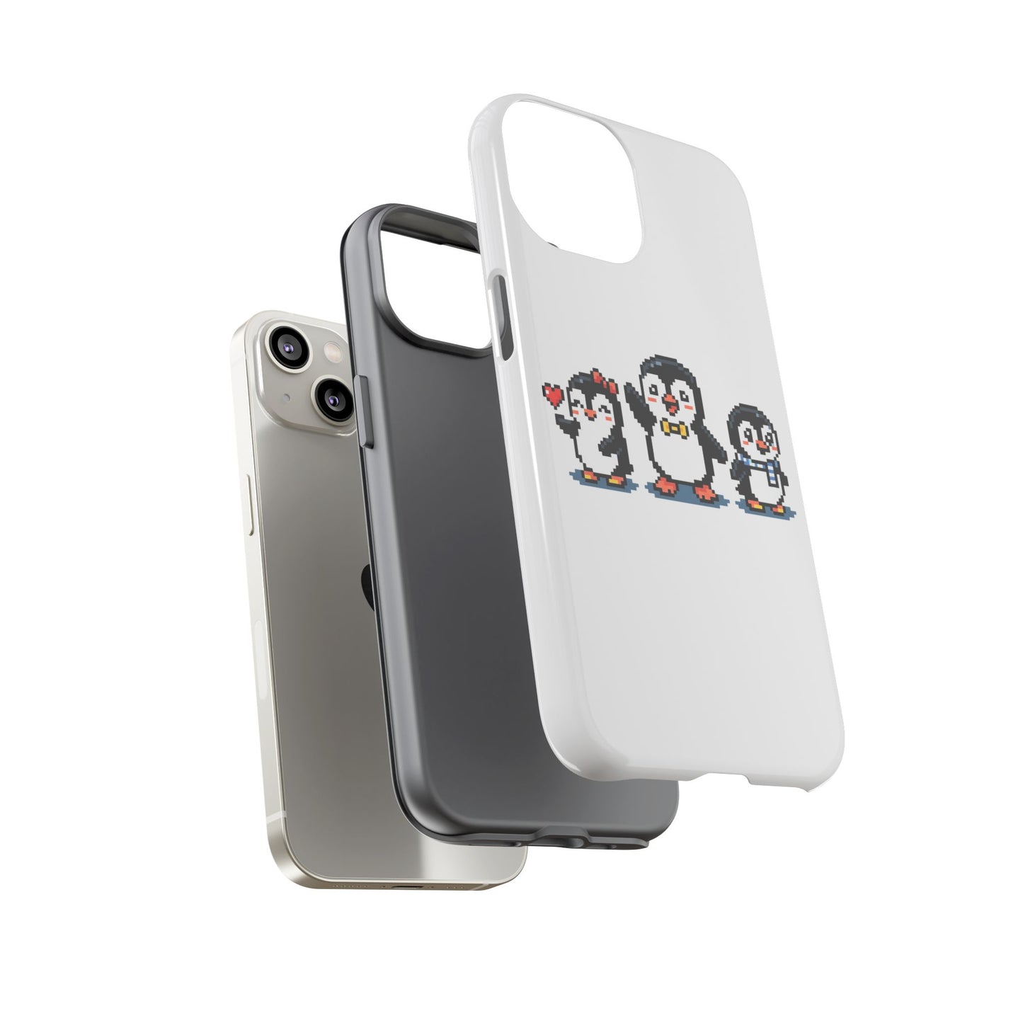 Penguin Pixel Trio Phone Case — Cute Retro 8‑Bit Penguin Family Protective Cover