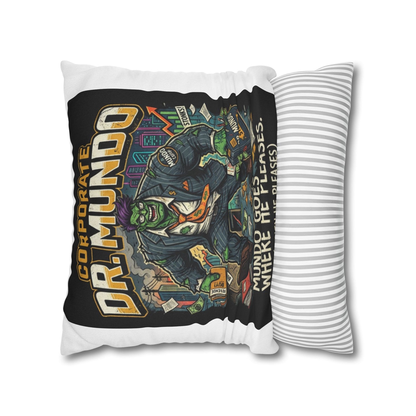 Dr. Mundo Corporate Monster Pillowcase — 'Mundo Goes Where He Pleases' Decorative Throw Pillow