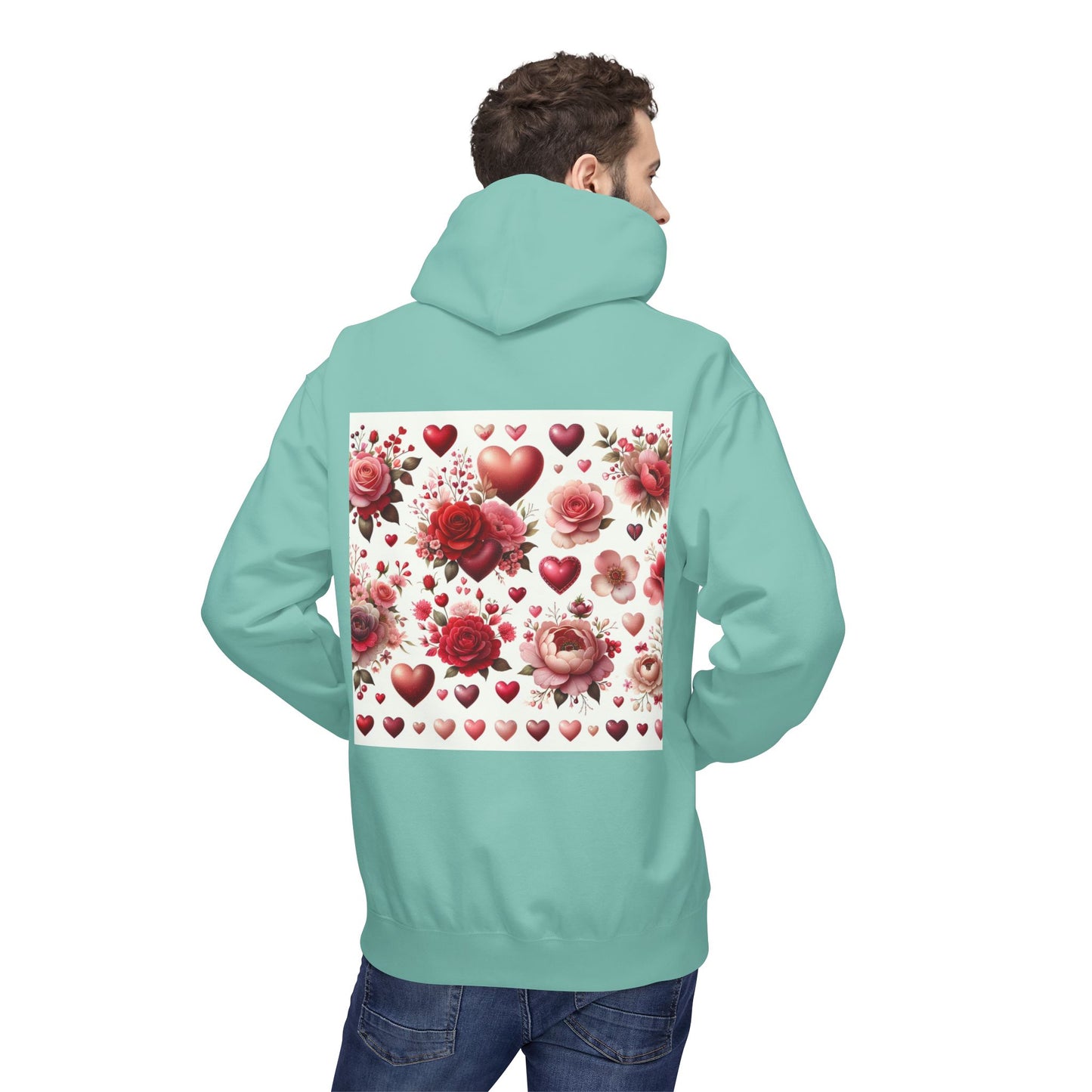 Heart & Rose Pattern Hoodie — Romantic Floral Valentine Pullover
