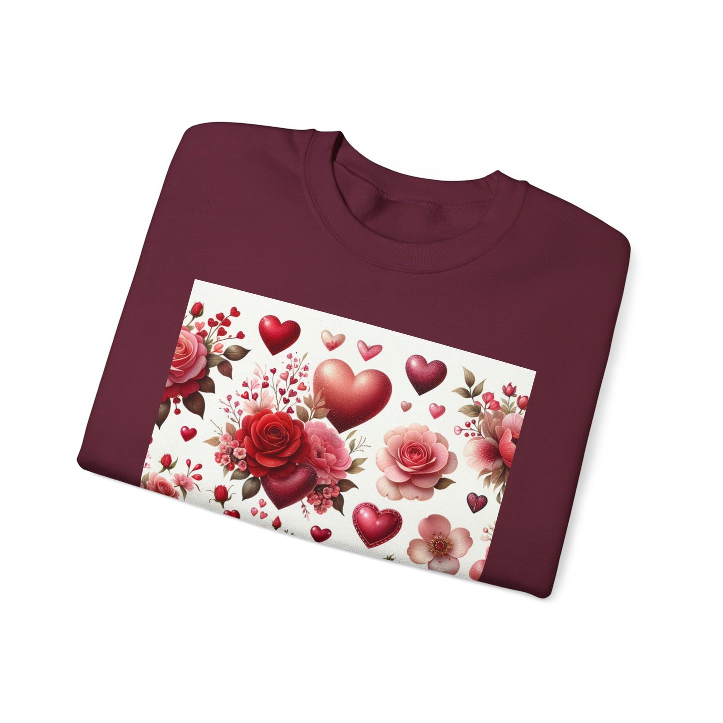 Romantic Floral Sweatshirt with Hearts