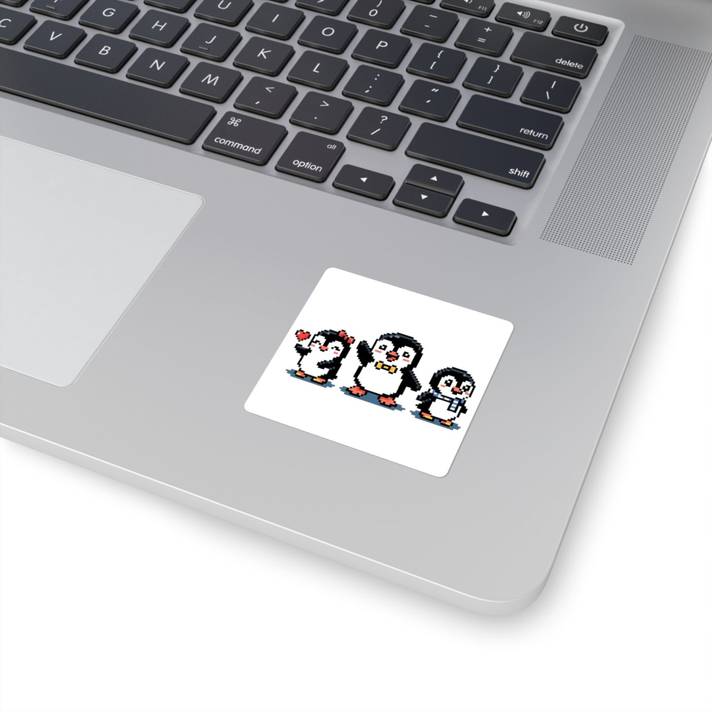 Cute Pixel Penguin Trio Square Sticker — Retro 8‑Bit Penguins for Laptops, Water Bottles & Scrapbooks