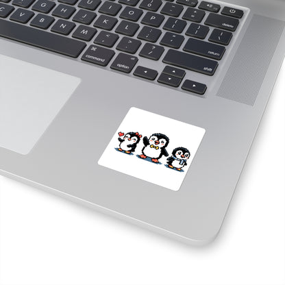 Cute Pixel Penguin Trio Square Sticker — Retro 8‑Bit Penguins for Laptops, Water Bottles & Scrapbooks