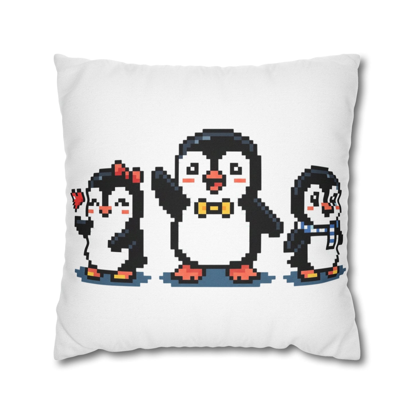 Pixel Penguin Family Pillowcase — Cute Retro 8‑Bit Throw Pillow Cover