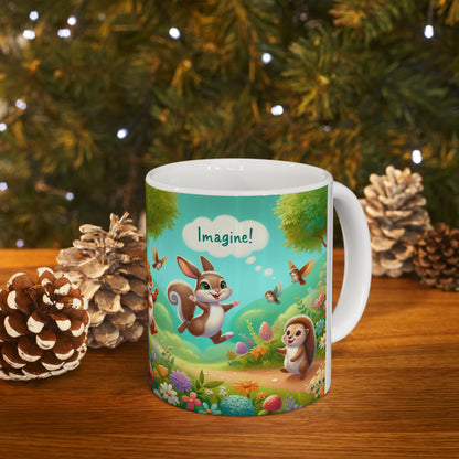 Whimsical Forest Friends Ceramic Mug - Cute Hedgehog & Squirrel Design (11oz, 15oz)