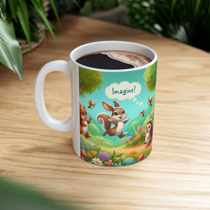 Whimsical Forest Friends Ceramic Mug - Cute Hedgehog & Squirrel Design (11oz, 15oz)