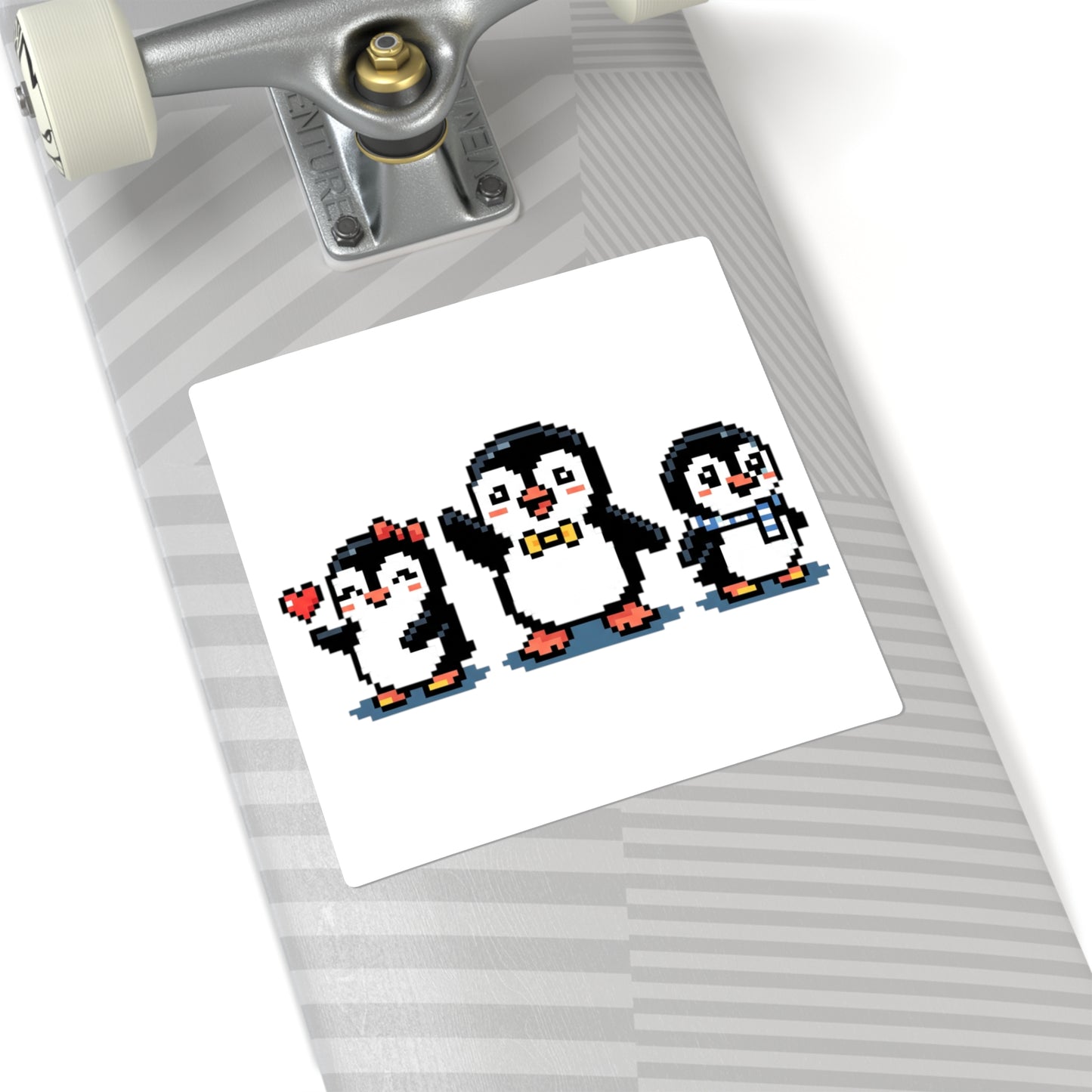 Cute Pixel Penguin Trio Square Sticker — Retro 8‑Bit Penguins for Laptops, Water Bottles & Scrapbooks