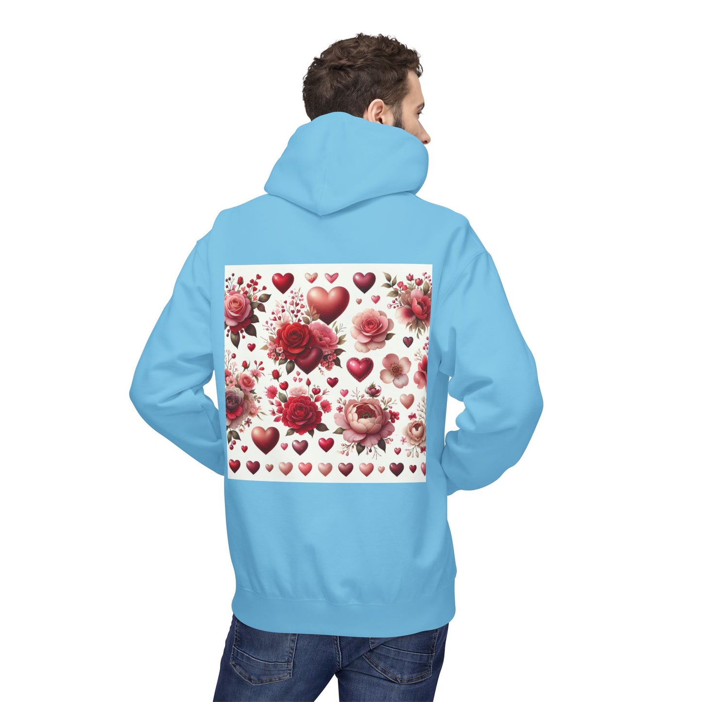 Heart & Rose Pattern Hoodie — Romantic Floral Valentine Pullover