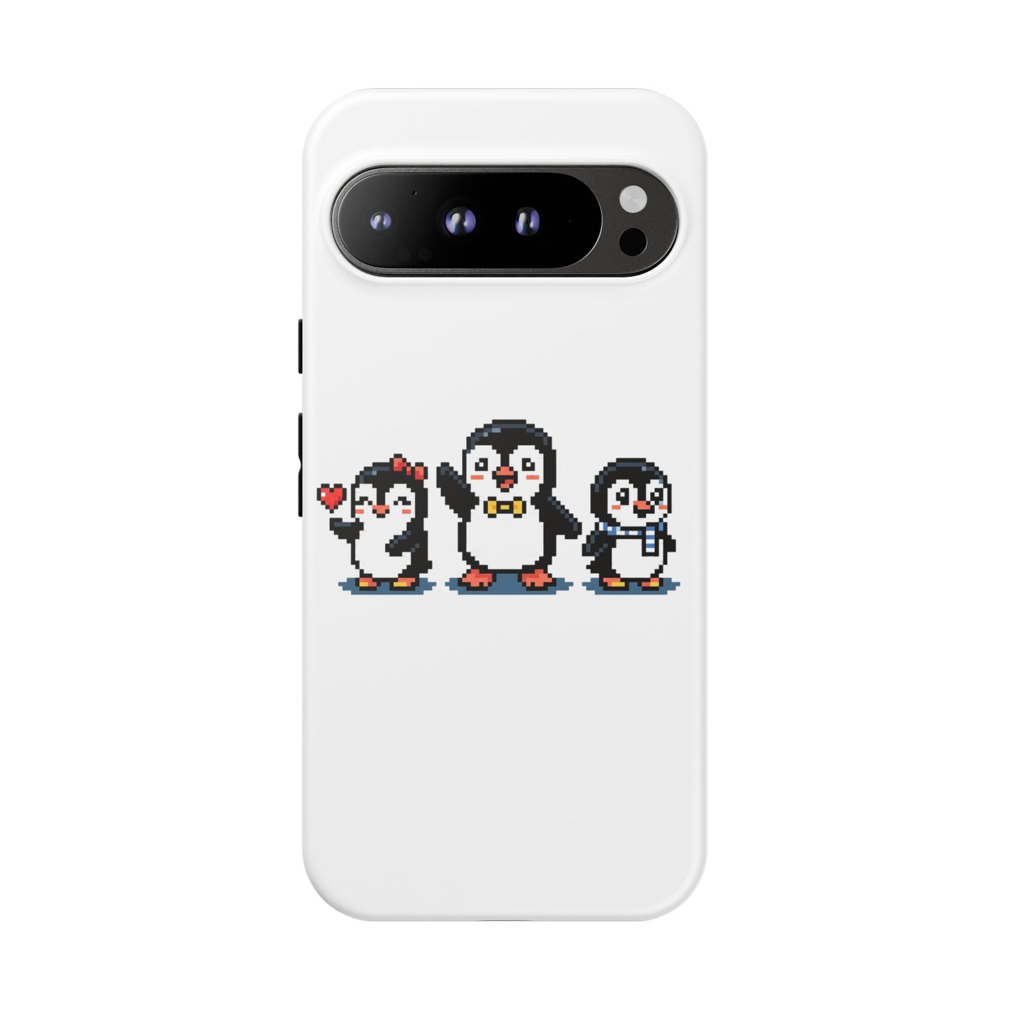 Penguin Pixel Trio Phone Case — Cute Retro 8‑Bit Penguin Family Protective Cover